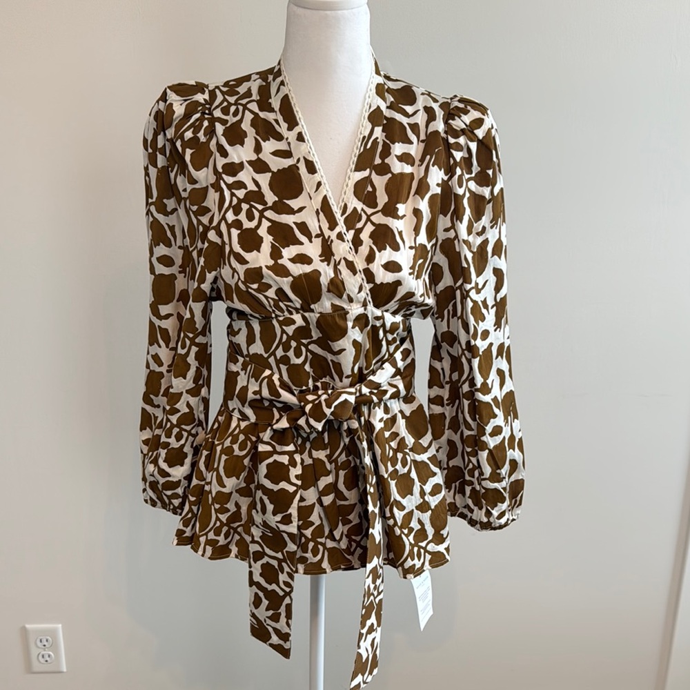 Brown and White Wrap Boutique Blouse